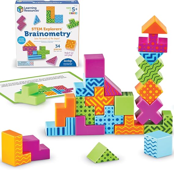 Learning Resources STEM Explorers Brainometry - 3d Puzzle, Brain Games, Brainteaser, Building Logic Toys, Gifts For Boys and Girls, Fine Motor Skills, Pattern Blocks, Math Manipulatives