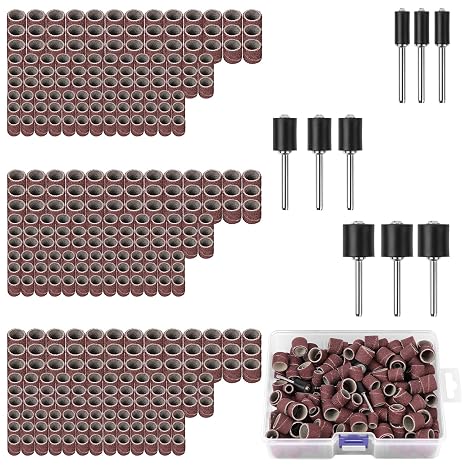 Sanding Sleeves Set 345 Pieces Sanding Sleeves Nail Cutter with 9 Pieces Sanding Rollers and 336 Pieces 60/120/320 Grit Piece Sanding Bands Sanding Attachments for Dremel Rotary Tool