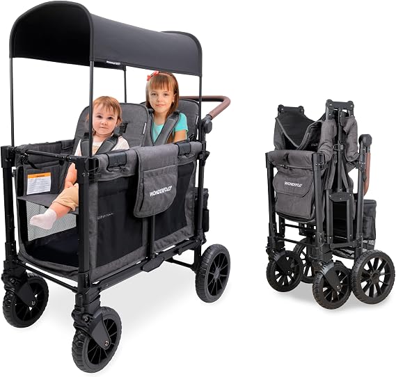 WONDERFOLD W2 Luxe Pro Stroller Wagon (2 Seater), Charcoal Gray