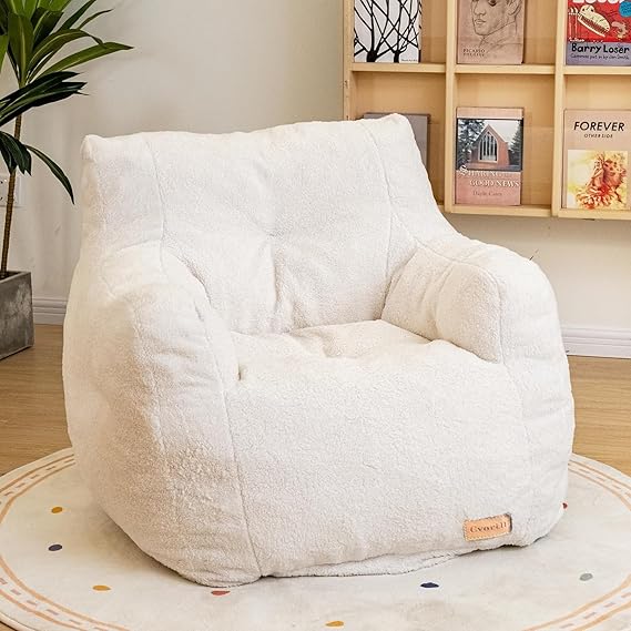 Cvortll Bean Bag Chair, Bean Bag Chair with Soft Fill Filling, Fluffy Lazy Sofa, Comfy Cozy Memory Foam Chairs for Bedroom Apartment Living Room (White)