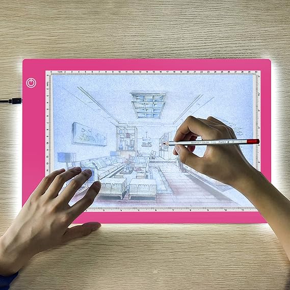 ライトボックス描画パッド、トレースボード、Type-C充電ケーブル付き、アーティスト、アニメーション描画、スケッチ、アニメーション、X線視聴用に調整可能な明るさA4-P-ピンク-新