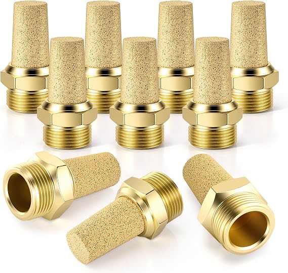 Bwintech 10 Pcs SL-02 Air Pneumatic Mufflers, 1/4" Male Thread Sintered Brass Exhaust Muffler Silencer