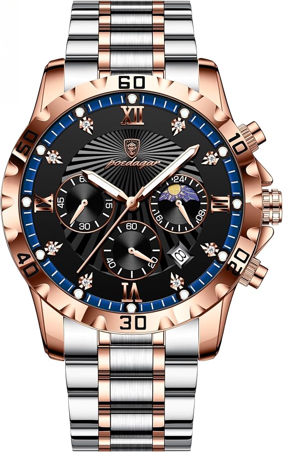 Poedagar Fashion Watches for Men Chronograph Date Stainless Steel Men Watch Waterproof Luminous Luxury Business Quartz Men Wrist Watch