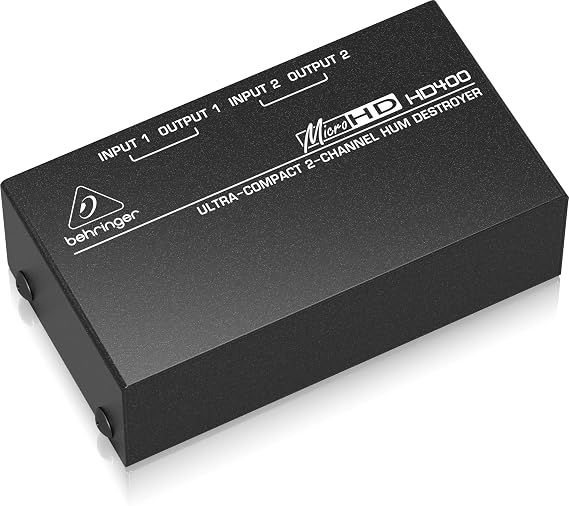 Behringer HD400 Ultra-Compact 2-Channel Hum Eliminator, Ground Loop Noise Suppressor for Hi-Fi, DJ, Home Studio and Audio Systems, Passive Design with RCA TRS Compatibility