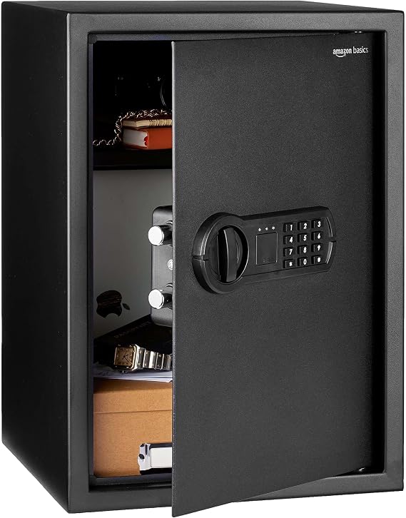 Amazon Basics Steel Home Security Electronic Safe with Programmable Digital Keypad Lock for Jewelry, Money, Valuables Storage, 51 Litres, 35 cm W x 33 cm D x 50 cm H, Black