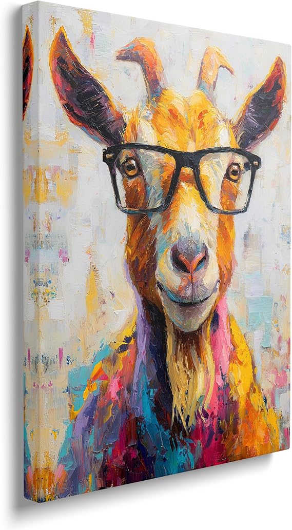 Colorful Goat Canvas Wall Art Funny Painting Wall Decor Artwork 12"x16"