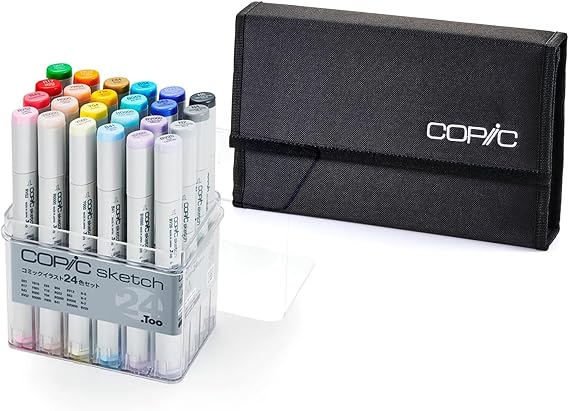 Bundle Set Too Copic Sketch Comic Illustration Set of 24 Colors + 24 Copic Wallets, Black