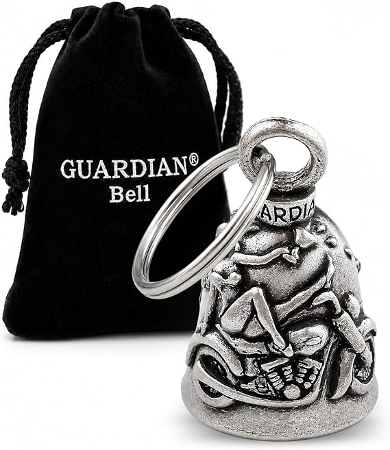 Guardian Bell 幸運のベル キーリング&ブラックギフトバッグ付き | オートバイベル | ピューター | 幸運のギフト | バイクベル | アメリカ製