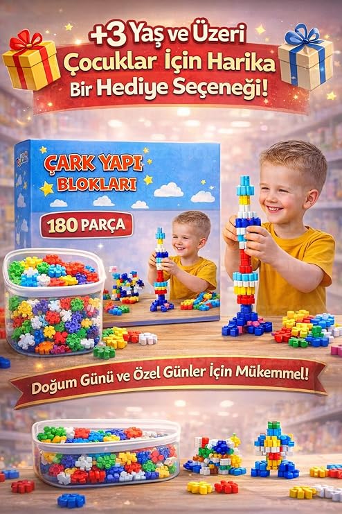 180 Parça Çark Yapı Blokları Seti, Eğitici STEM Zeka Oyuncağı, Yaratıcı İnşa ve Motor Beceri Gelişimi