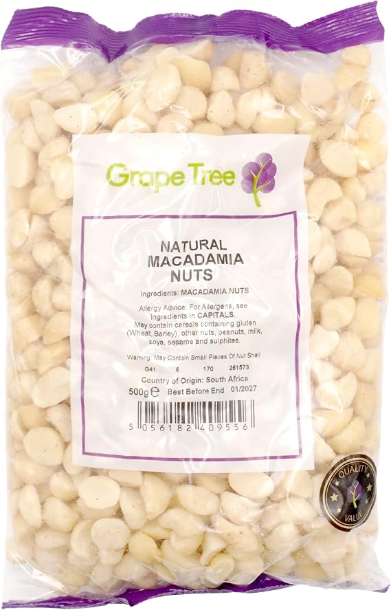 Grape Tree Natural Macadamia Nuts 500g, Nuts for Snacking Sharing Cooking and Baking