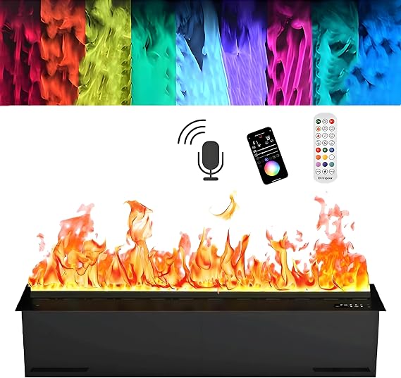Water Atomized Fireplaces,Water Vapour Electric Fireplace,Multi-Color LED 3D Flame Effect Fireplace,Fireplace Humidifier Automatic Water Filling,App/Remote/Touch Control voicecontrol-70cm