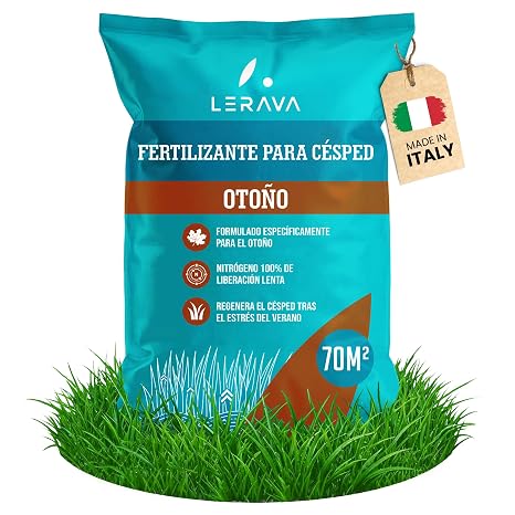 LERAVA® Autumn Lawn Fertilizer (70 m²) – Slow Release Fertilizer with 100% Nitrogen – Recovers Grass After Summer – Improves Color and Density of Prato Verde