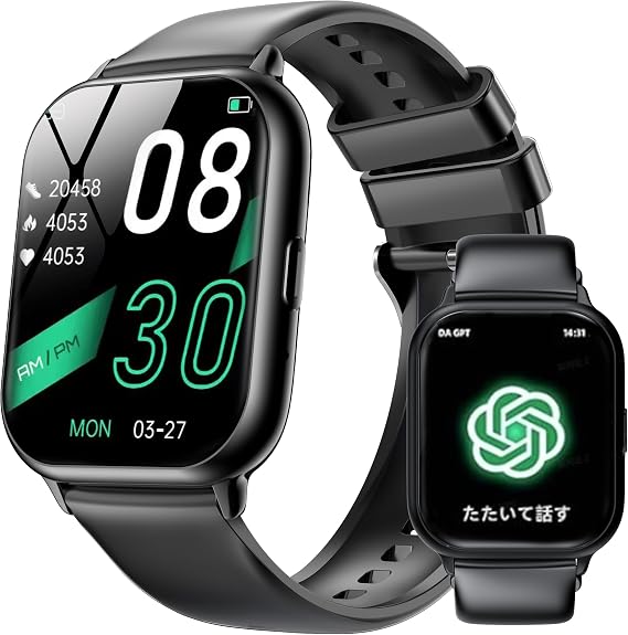 Smart Watch, Improved Model, Chat GPT Function, iPhone & Android Compatible, 1.9-inch Industry HD Large Screen, Call Function, SMS/Line Notifications, Bluetooth Call Function, Thin, Lightweight