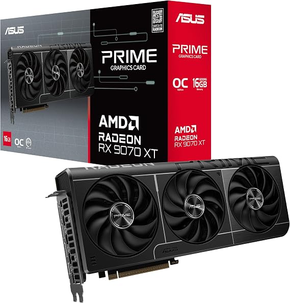 ASUS Prime Radeon™ RX 9070 XT OC Edition Graphics Card (PCIe 5.0, HDMI/DP 2.1, 2.5 Slot Design, axial technology Fans, Double Ball Fan Bearings, Double BIOS, GPU Protection)