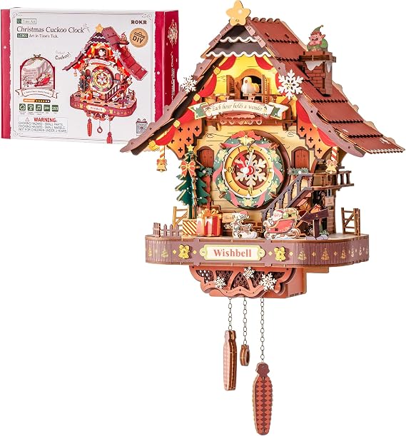 ROKR Christmas Cuckoo Clock, 3D Wooden Puzzle for Adults, Wall Decor Kit