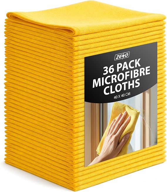 ZENO Premium Microfibre Cloths 36 Pack | Polishing & Cleaning Superior Cloths | Ultra Plush | Get mirror-like results without streaks | Microfibre Car Cleaning Cloths | 40x40 cm (Yellow)