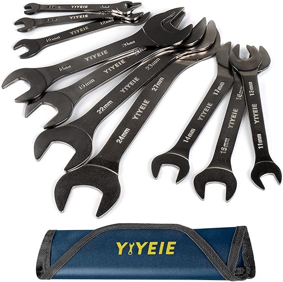 YIYEIE 10-Pcs Ultra-Thin Spanner Set 5.5-24 mm, Open-End Flat Spanner Set