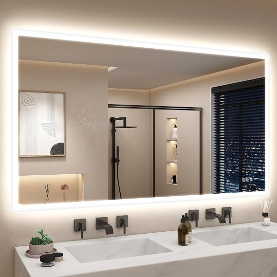 STARLEAD Bluetooth Bathroom Mirror with Lighting 140 x 80 cm Bathroom Mirror with Anti-Fogging Dimmable 3 Light Colours Memory Function IP44 Tempered Glass Large Mirror Bathroom Horizontal/Vertical [Energy Class E]
