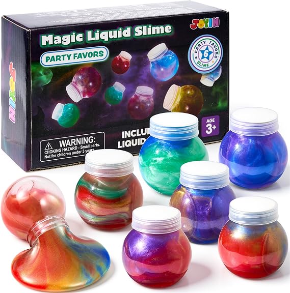 JOYIN 6Pcs Magic Liquid Slime for Kids, Anxiety & Stress Relief Toys, Great Sensory Toys Experience, Never Dry Out, Birthday Gifts & Party Favors, Carnival Prizes for Boys and Girls, Classroom Rewards