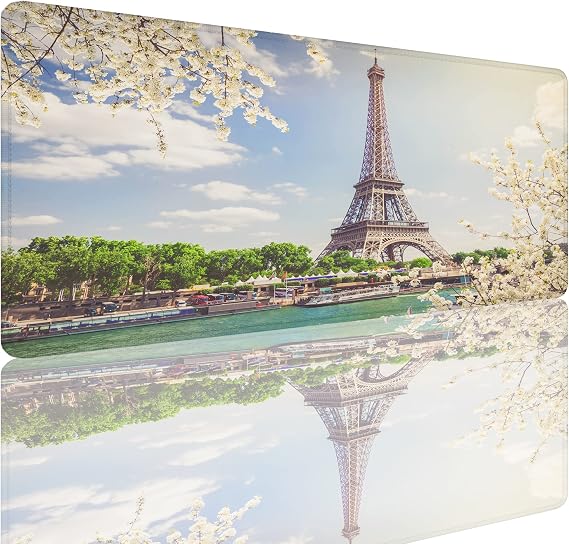 Eyfel Kulesi Oyun Fare Altlığı, Paris Seine Nehri Büyük Mouse Pad Masa Mat Bilgisayar Klavyesi, Ev Ofis için Kaymaz Tabanlı, Genişletilmiş Büyük Boy 80 cm X 39,9 cm