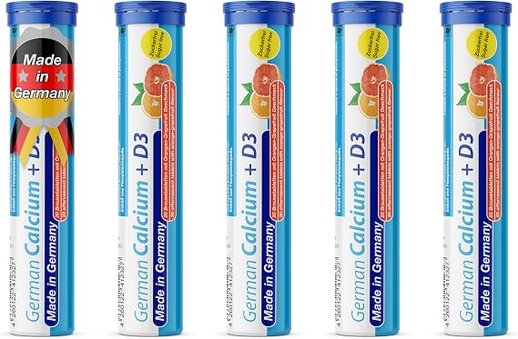 Calcium + Vitamin D3-5 x 20 effervescent Tablets - Orange-Grapefruit Flavor - T&D Pharma German Calcium + D3 - Made in Germany