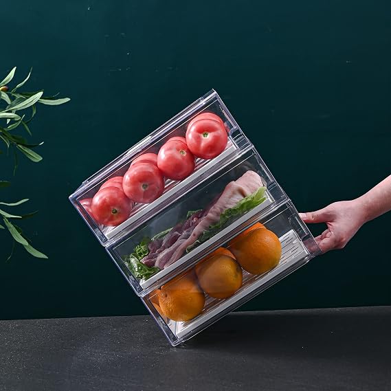 YekouMax Fridge Organizer, Stackable Refrigerator Organizer Bins, Reusable Food Storage Containers, Fridge Drawer Organizer in Home Kitchen, Barbecue Shop, Restaurant, BPA-Free (2 Drawers, Medium)