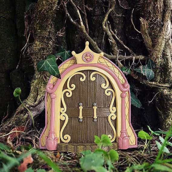 Tree Stump Decor, Fairies Doors for Trees Outdoor, Garden Decor for Outside, Art Sculpture Decoration FJIUMOZEN (A)