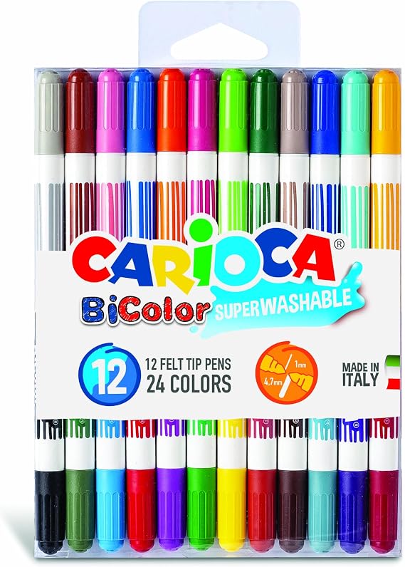 Carioca Bicolor Süper Yıkanabilir Çift Uçlu Keçeli Boya Kalemi 12'Li 24 Renk