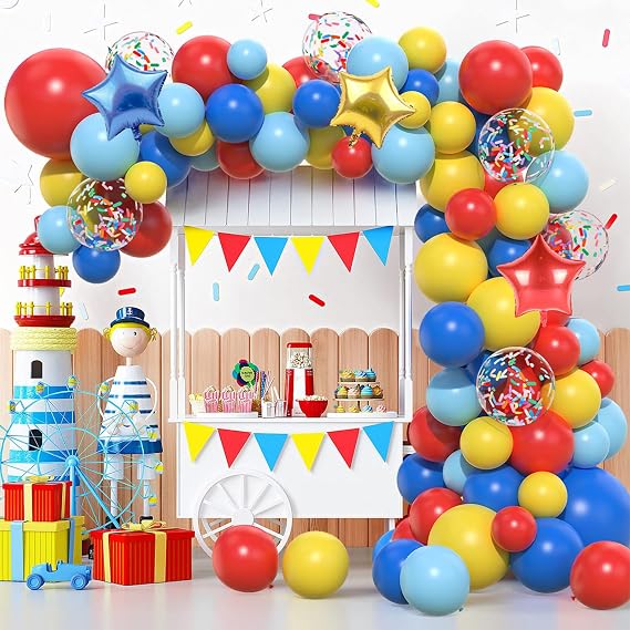 Red Blue Yellow Balloon Arch Kit, 106pcs Carnival Circus Balloon Garland