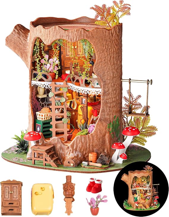 Rolife DIY Miniature House Kit Tree House, Small House Model House Building Kit, DIY Craft for Teens, Adults, Birthday/Halloween, Parents, FriendsFairy Tree House