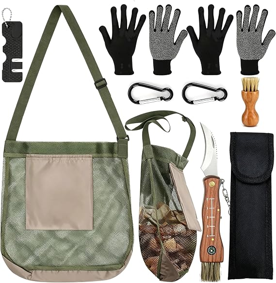 Mushroom Knife with Brush and Ruler, Portable Mushroom Picker Set, Mushroom Knife with Brush, Mushroom Knife with Flip Brush, Mushroom Collector Knife with Bag, for