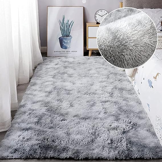 Rugs Living Room Area Rug Soft Anti Slip Bedroom Carpet Fluffy Rug Shaggy Floor Mats Large Rugs for Living Room(Grey/White,80 x 120 cm)