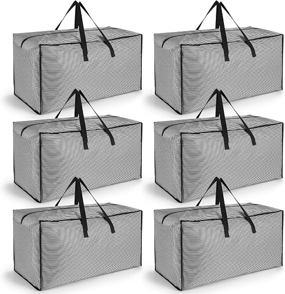 iespell 6 Pack Heavy Duty 120L Extra Large Storage Bags with Lids for Moving, Heavy Duty Storage Packing Boxes with Zipper Handles, Bags