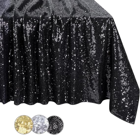 Black Table Cloth Party Sequin Tablecloth for Birthday Christmas 125x200cm