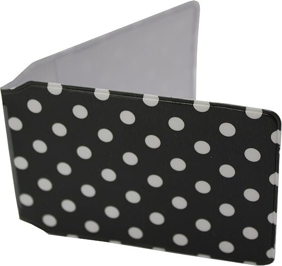 Printed Two Card Holder for Credit, Bus, Travel, School, Dinner Pass, Oyster Card Holder (PolkaBlack)