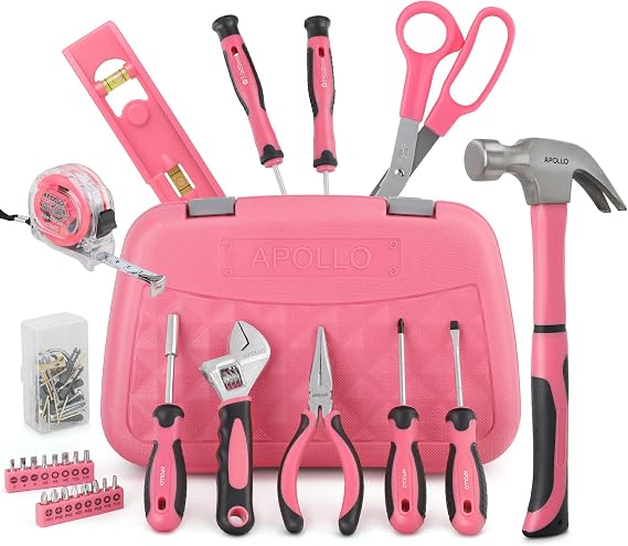 Hi-Spec 67Pcs Compact Home and Office Hand Tool Kit for DIY Repairs, Pink