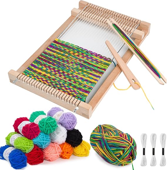 LYKTRIX Children's Weaving Frame, Wooden Loom Set, Weaving for Children Aged 4-12 Years, A Perfect School Weaving Frame for Students and Beginners, Contains Enough Yarn for Weaving
