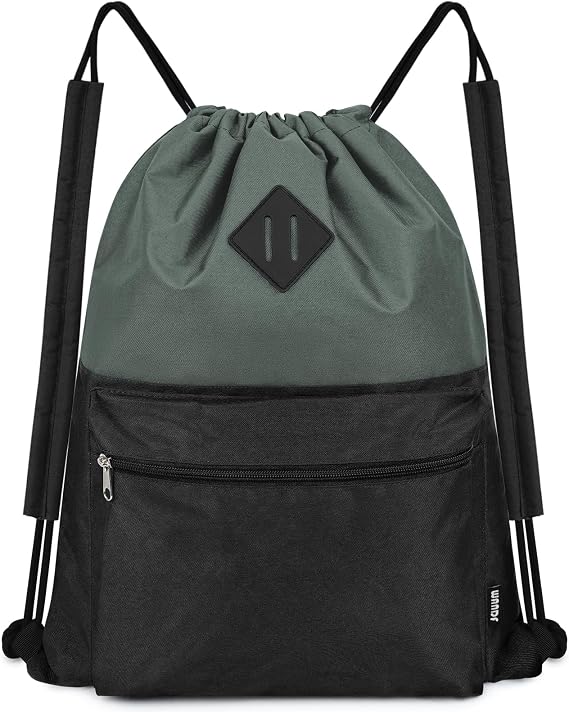 WANDF Drawstring Backpack, Sports Gym Bag with Wet Compartment, Water Resistant Drawstring Bag for Men and Women (Black with Shoulder Pad)