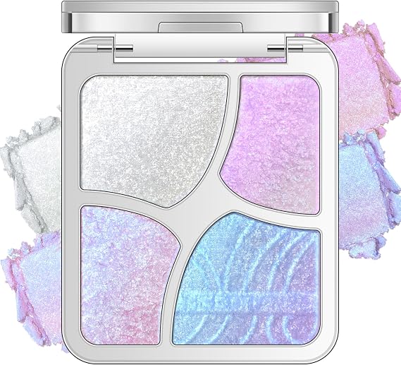 Noerrors Pink Blue Purple Cream to Powder Eyeshadow Palette, Holographic Iridescent Silver Glitter Eye Shadow, Rainbow Shimmer Eye Inner Corner, Rich Color Sparkly Face Highlighter Makeup for Women,03