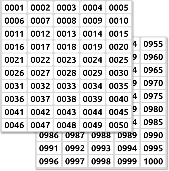 (3 Sets) 1-1000 Consecutive Number Inventory Labels Stickers - 4 x 2 cm