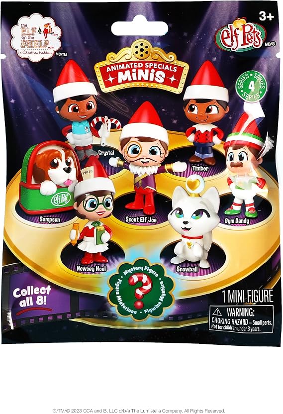 Enchanting Elf on the Shelf and Elf Pets Merry Minis Series 4-8 Collectible Figures, Accessories, and Props in Surprise Blind Bags for Kids - Ideal Toys for Boys & Girls