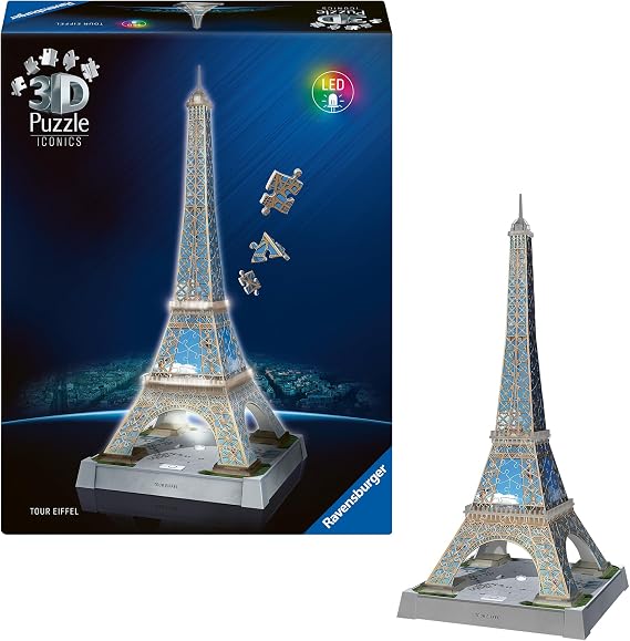 Ravensburger Iconics Eiffel Tower - Light Up 216 piece 3D Jigsaw Puzzle for Adults and Kids Age 10+ Years Up
