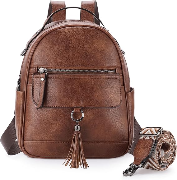 Chase Chic Mini Womens Backpack,PU Leather Anti-Theft Fashion Rucksack for Ladies,Multipurpose Convertible Purse Shoulder Bag Handbag for Daily,Brown