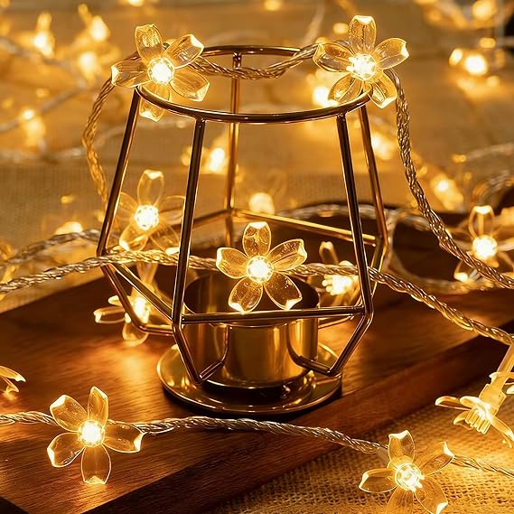 LEBKFT Cherry Blossom String Lights, 3M 20 LED USB Fairy Lights with Flower Shaped Bulbs Warm White Blossom Lights for Bedroom Indoor Outdoor Wedding Decoration Christmas and Party (Warm White) [Energy Class A]