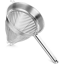New Star Foodservice Chinois Mesh Strainer, Stainless Steel, Reinforced, Extra Fine Mesh, 10-Inch