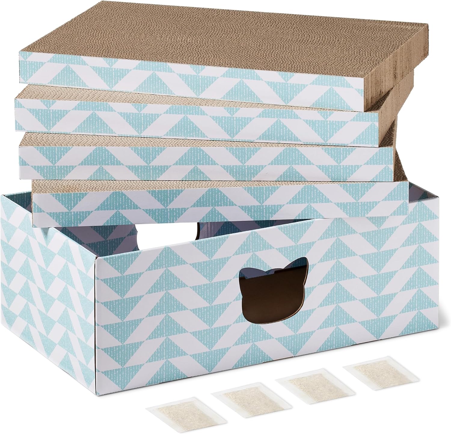 Amazon Basics Corrugated Cardboard Cat Scratchers, FSC-Certified, Blue, 4-Pack