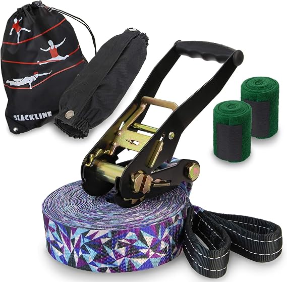 ALPIDEX Slackline Set 15 m + Tree Protection and Ratchet Protection, suitable for children, beginners and advanced