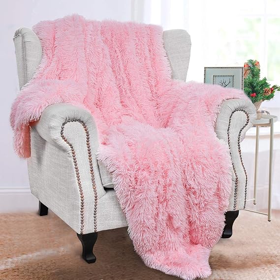 BENRON Light Pink Throw Blankets, Soft Shaggy Fuzzy Sherpa Blankets, Cute Baby Pink Blanket Throw, Cozy Fluffy Faux Fur Blankets for Bed Couch Sofa Washable, 50"x60"