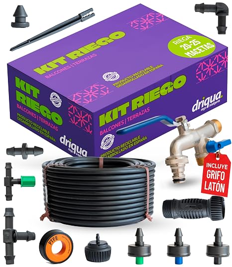 Drip Irrigation Kit for 20-25 Pots with Double Brass Tap and 25 m Tube