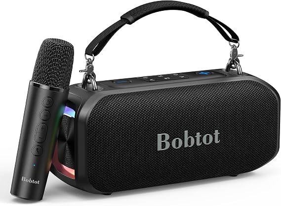 Bobtot Portable Karaoke Speaker for Adults, With Wireless Microphone, Black